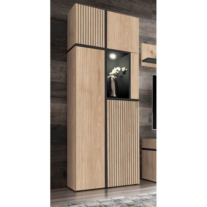 Vitrine CRISS chêne clair et noir sur fond 3D