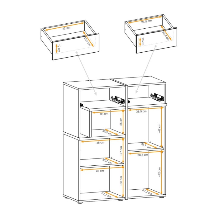 Buffet haut CRISS chêne clair et noir détaillé
