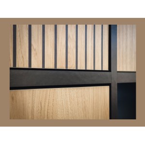 Zoom sur le meuble TV CRISS chêne clair et noir