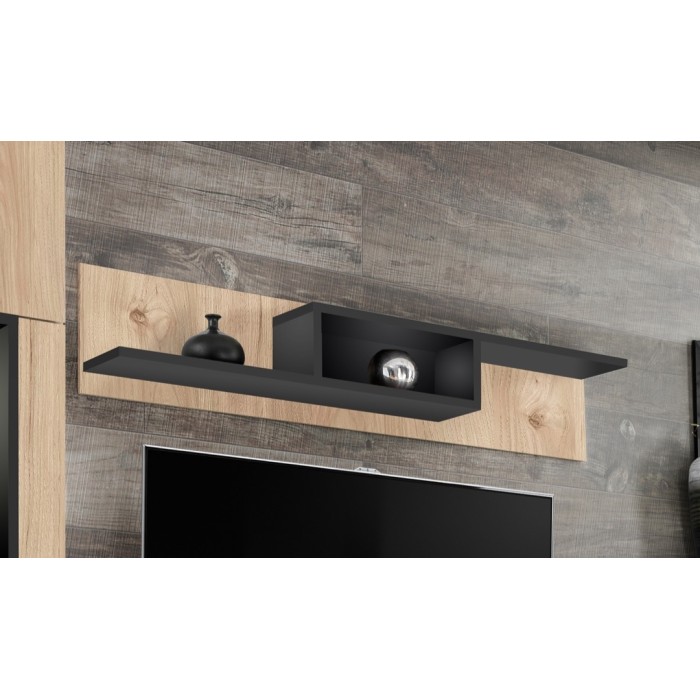 étagère murale CRISS chêne clair et noir dans un décor 3D