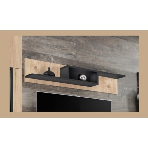 étagère murale CRISS chêne clair et noir dans un décor 3D