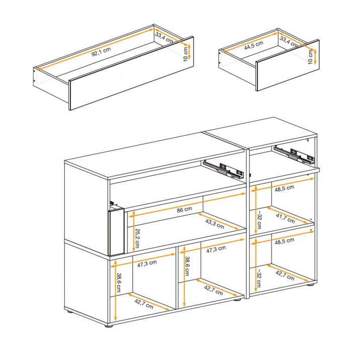 Buffet bas CRISS chêne clair et noir détaillé