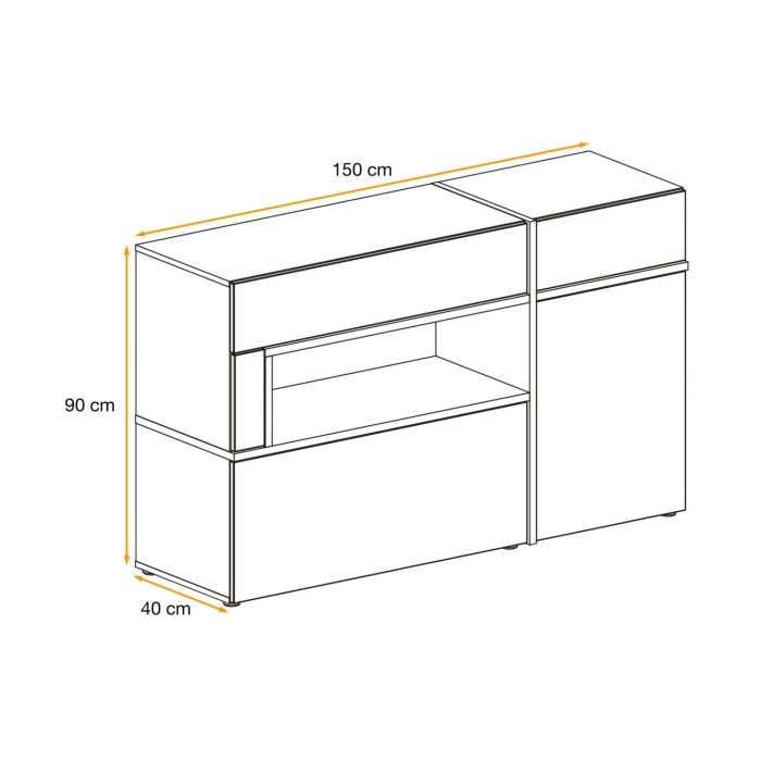 Buffet bas CRISS chêne clair et noir dimensions