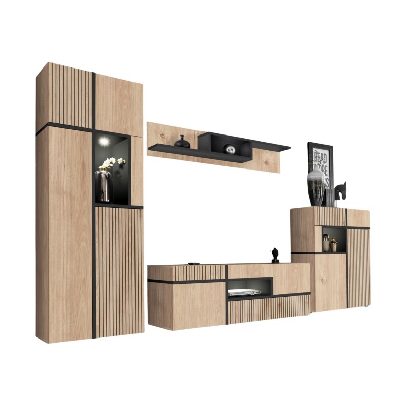 Ensemble de salon CRISS chêne clair et noir