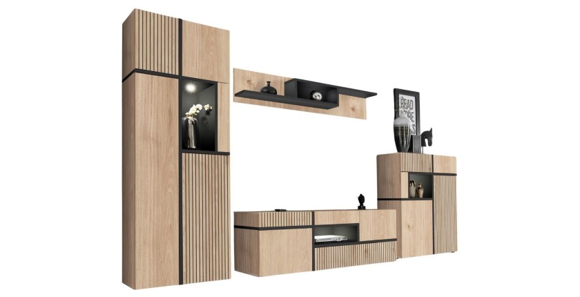 Ensemble de salon CRISS chêne clair et noir