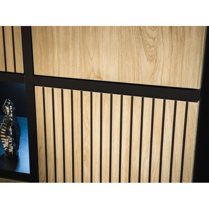 Zoom sur le salon complet CRISS chêne clair et noir