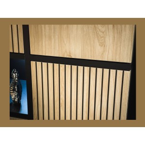 Zoom sur le salon complet CRISS chêne clair et noir