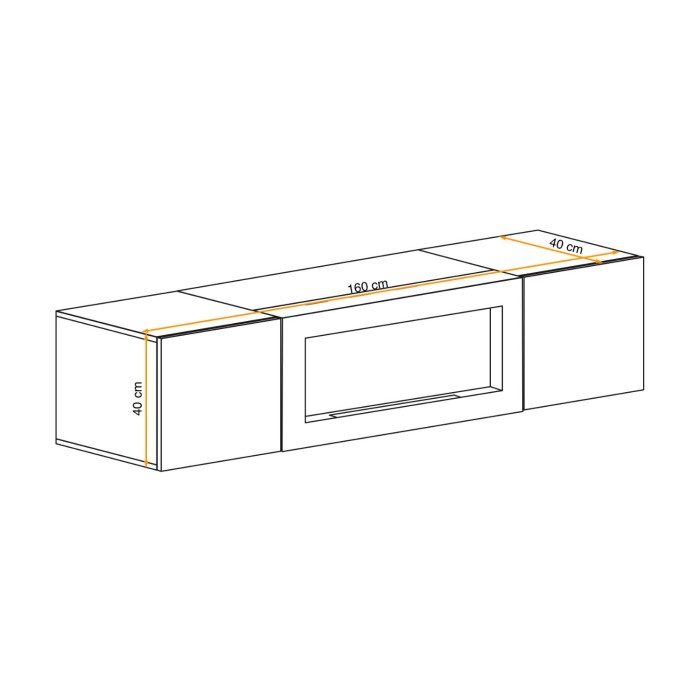Meuble TV FLY blanc avec cheminée bio-éthanol intégrée dimensions