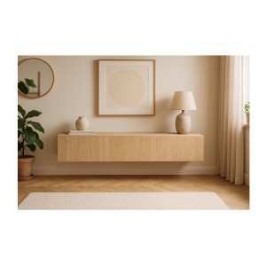 Meuble TV FLY chêne clair dans un décor 3D