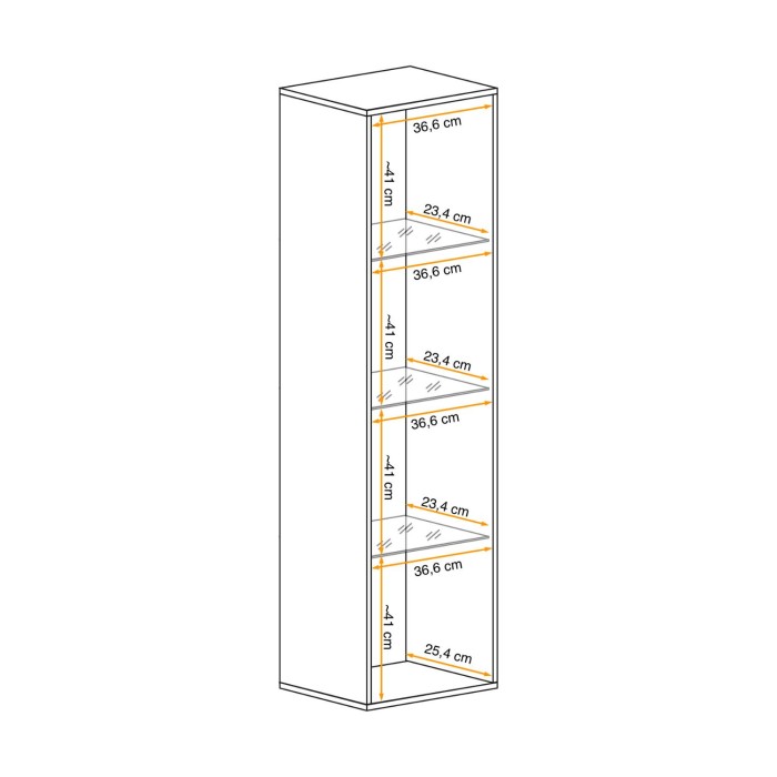 Vitrine partielle FLY chêne clair dimensions détaillées