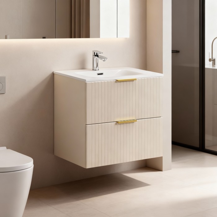 Ensemble de salle de bains NOXERA 60 cm – Marron congo – Vasque encastrée + siphon