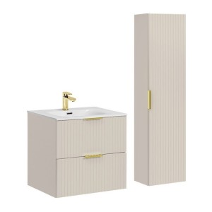 Ensemble de salle de bains NOXERA 60 cm – Marron congo – Vasque encastrée + colonne suspendue