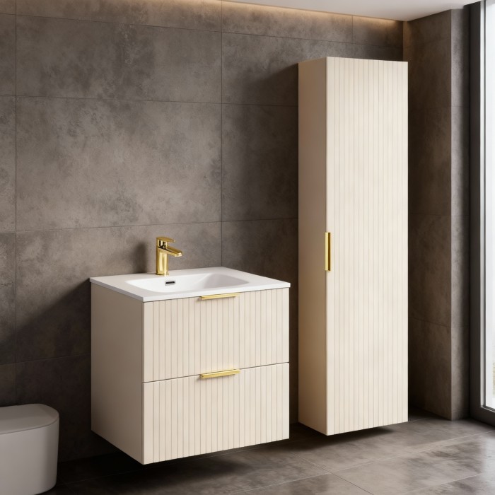 Ensemble de salle de bains NOXERA 60 cm – Marron congo – Vasque encastrée + colonne suspendue