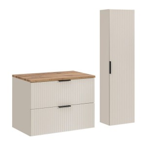 Ensemble de salle de bains NOXERA 80 cm – Marron congo & chêne Wotan – Meuble + colonne