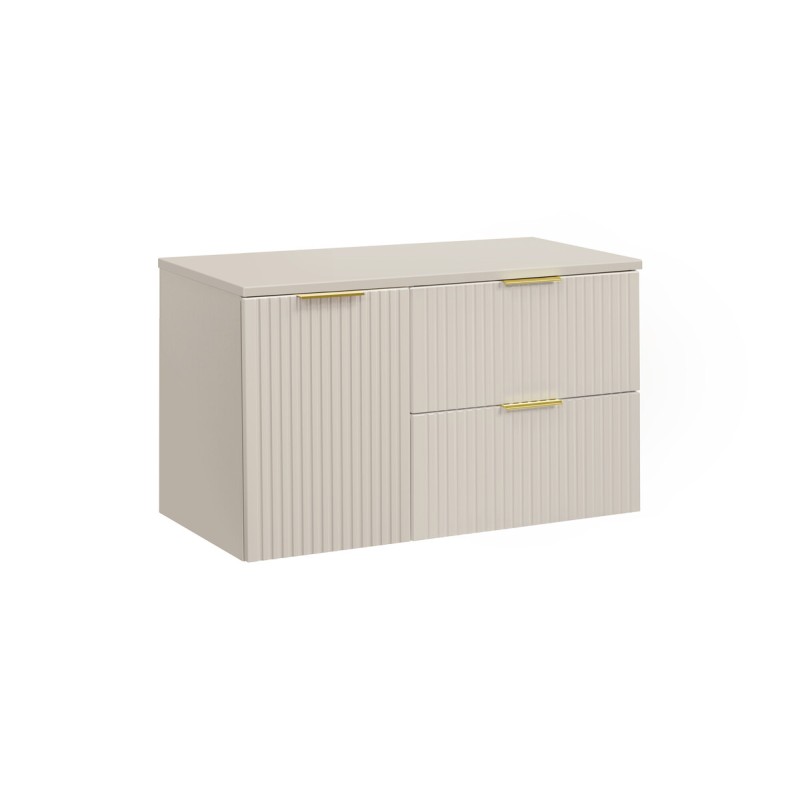 Ensemble de salle de bains NOXERA 100 cm – Marron congo – Plan vasque + 2 tiroirs + 1 porte panier linge