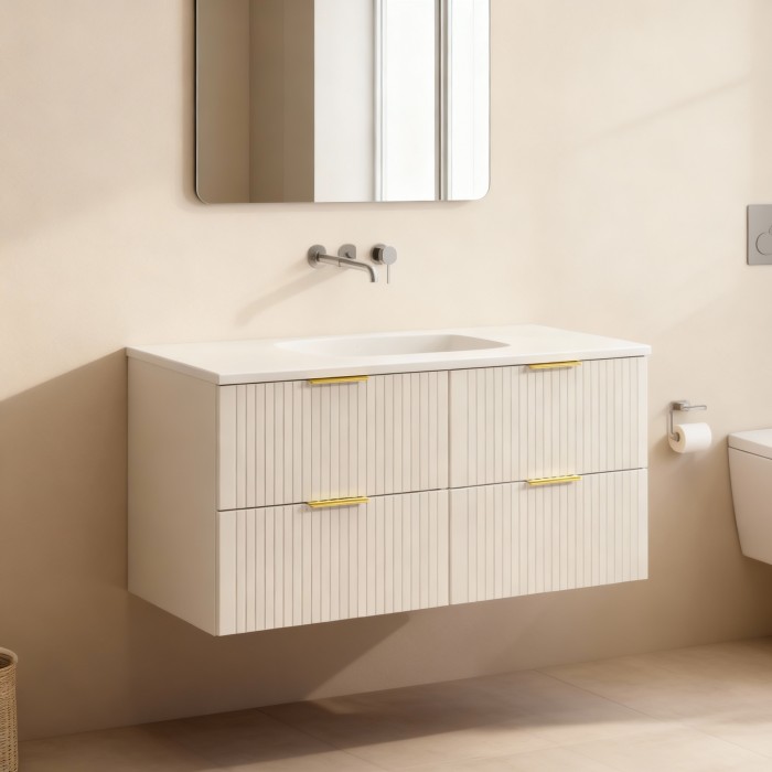 Ensemble de salle de bains NOXERA 120 cm – Marron congo – Meuble 4 tiroirs + plan vasque