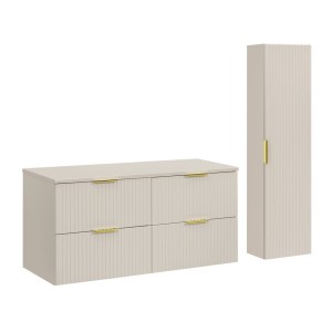 Ensemble de salle de bains NOXERA 120 cm – Marron congo – Plan vasque + 4 tiroirs + colonne suspendue
