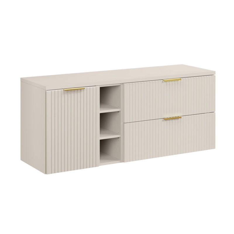 Ensemble de salle de bains NOXERA 140 cm – Marron congo – Plan vasque + 4 tiroirs + étagères