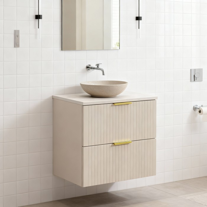 Ensemble de salle de bains NOXERA 60 cm – Marron congo – Plan vasque + vasque + 2 tiroirs