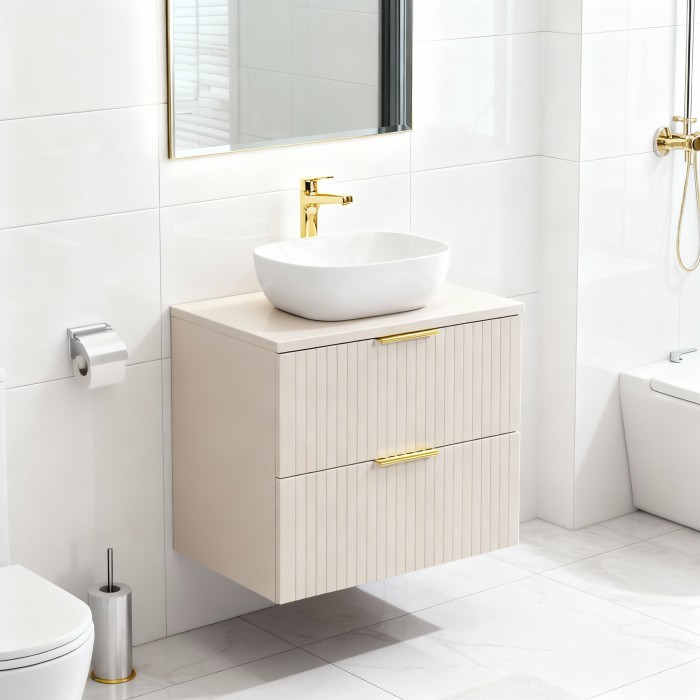 Ensemble de salle de bains NOXERA 60 cm Cashmere – Marron congo – Plan vasque + vasque