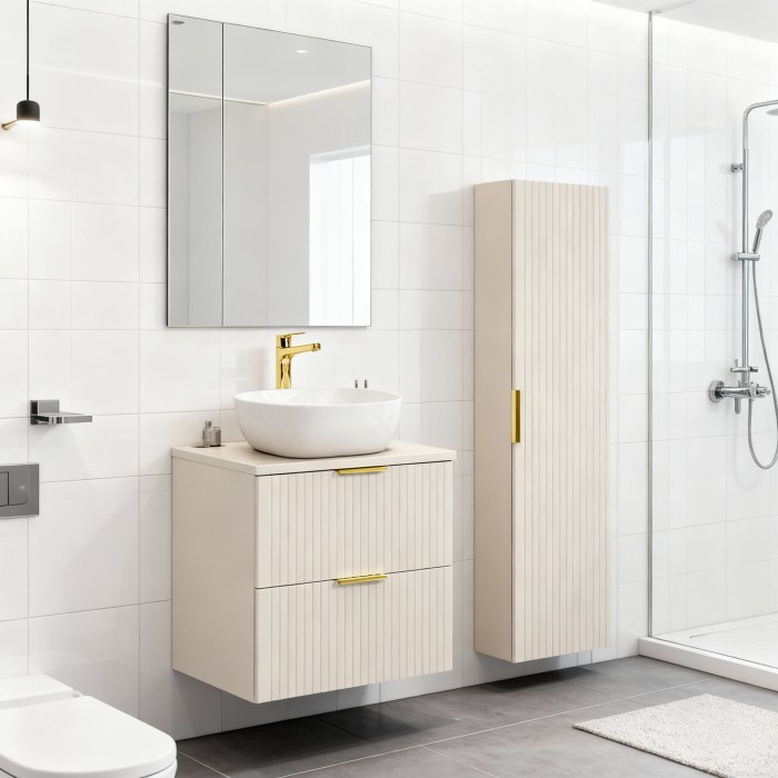 Ensemble de salle de bains NOXERA 60 cm Cashmere – Marron congo – Vasque + colonne suspendue