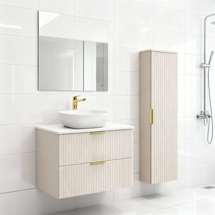 Ensemble de salle de bains NOXERA 80 cm – Marron congo – Vasque + colonne suspendue