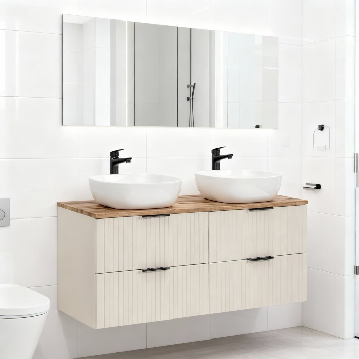 Ensemble de salle de bains NOXERA 120 cm – Marron congo & wotan – Double vasque ronde