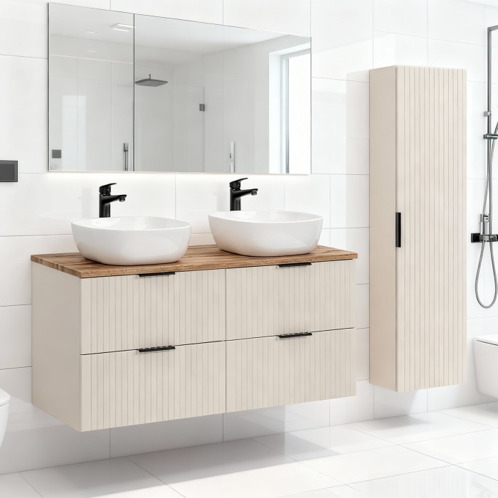 Ensemble de salle de bains NOXERA 120 cm – Marron congo & wotan – Double vasque + colonne