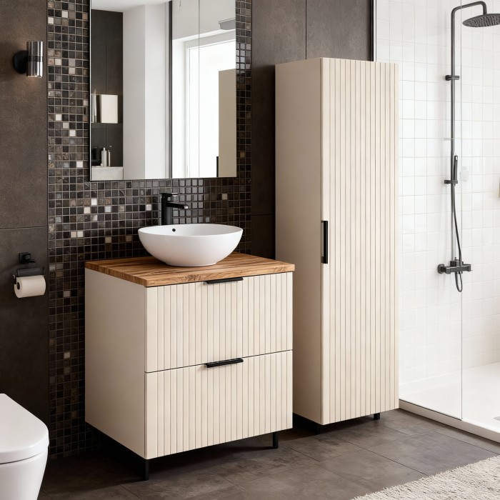 Ensemble de salle de bains NOXERA 60 cm – Marron congo & wotan – Plan vasque + colonne