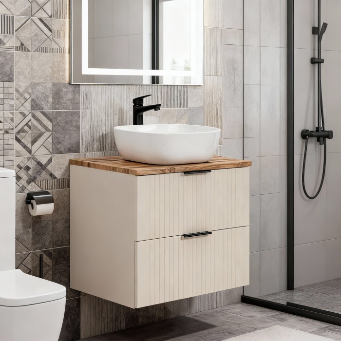 Ensemble de salle de bains NOXERA 80 cm  – Marron congo & wotan – Avec vasque