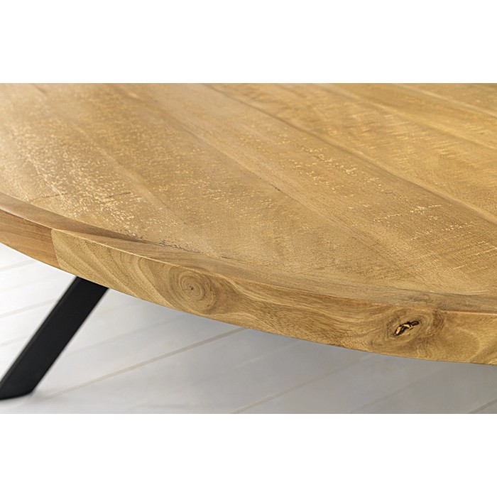 Zoom sur le plateau vu de côté de la table ovale SOLARA