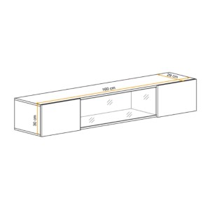 Vitrine horizontale partielle FLY chêne clair dimensions