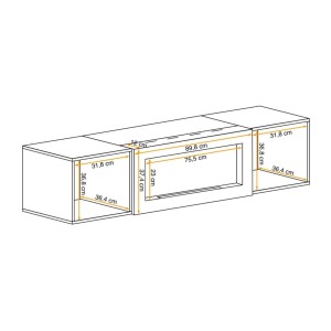 Meuble TV FLY chêne clair avec cheminée intégrée ouverte dimensions