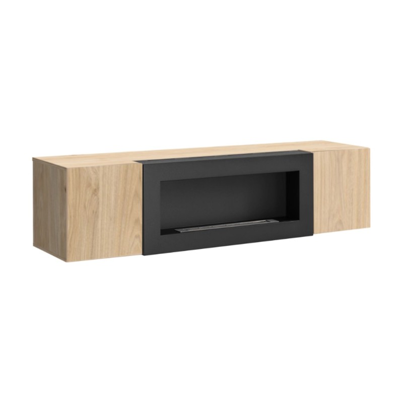 Meuble TV FLY chêne clair avec cheminée intégrée