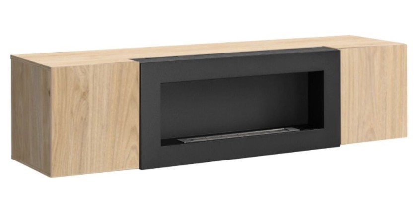 Meuble TV FLY chêne clair avec cheminée intégrée