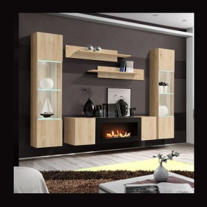 Composition murale partiellement vitrée FLY chêne clair