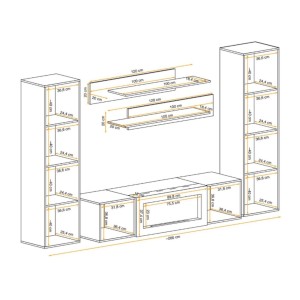 Composition murale FLY chêne clair avec vitrine opaque chêne clair dimensions ouvertes
