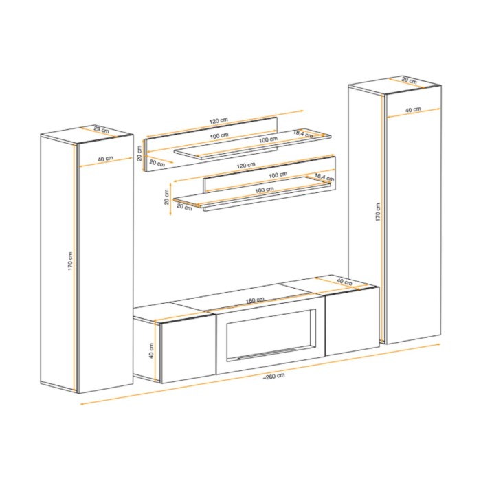 Composition murale FLY chêne clair avec vitrine opaque chêne clair dimensions