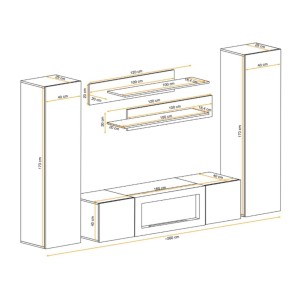Composition murale FLY chêne clair avec vitrine opaque chêne clair dimensions