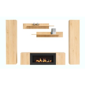 Composition murale FLY chêne clair avec vitrine opaque chêne clair fond blanc