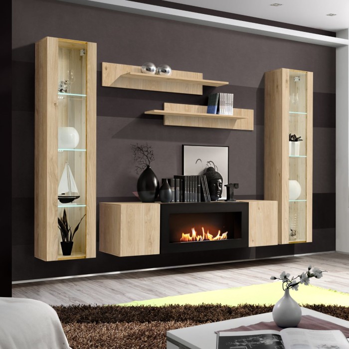 Composition murale vitrée FLY chêne clair