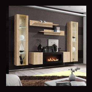 Composition murale vitrée FLY chêne clair