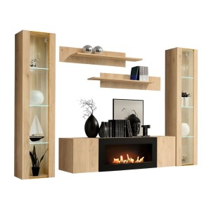 Composition murale vitrée FLY chêne clair fond blanc