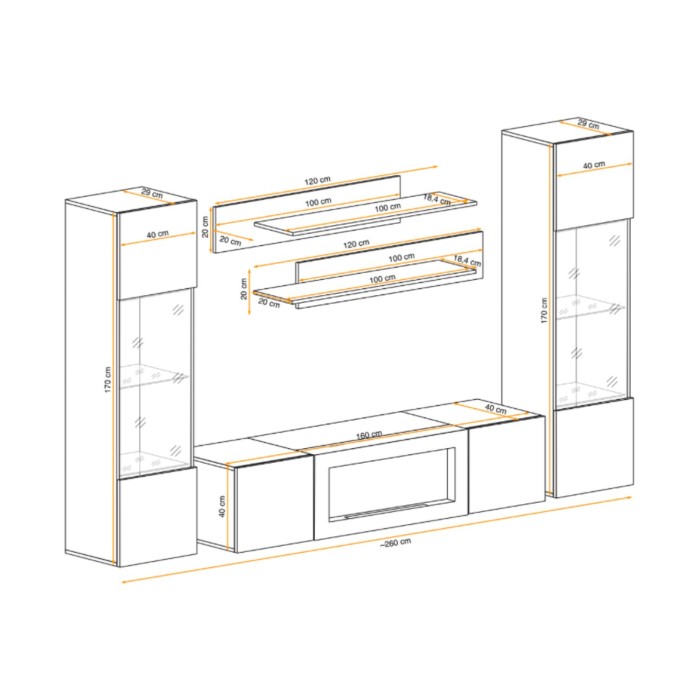Composition murale partiellement vitrée FLY chêne clair dimensions