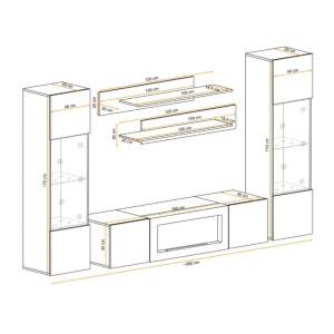Composition murale partiellement vitrée FLY chêne clair dimensions