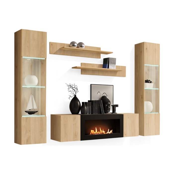 Composition murale partiellement vitrée FLY chêne clair fond blanc