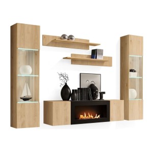 Composition murale partiellement vitrée FLY chêne clair fond blanc