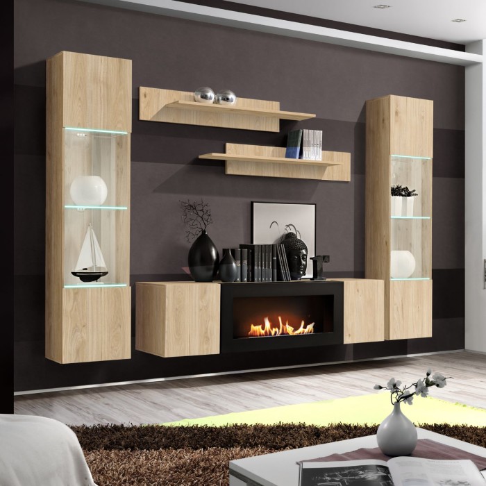 Composition murale partiellement vitrée FLY chêne clair