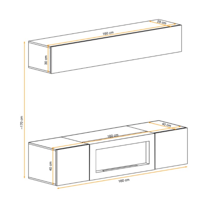 Composition murale horizontale opaque FLY chêne clair dimensions