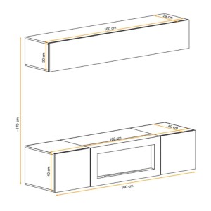 Composition murale horizontale opaque FLY chêne clair dimensions